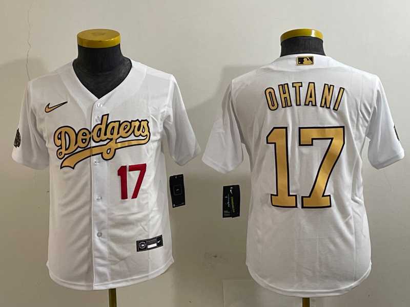 Youth Los Angeles Dodgers #17 Shohei Ohtani Number White 2022 All Star Stitched Flex Base Nike Jerseys->mlb youth jerseys->MLB Jersey